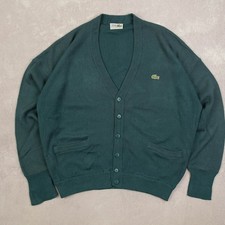 Lacoste Vintage 80s Knitted Cardigan L Acrylic Men's Teal Logo