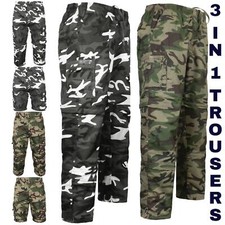 Mens 3 In 1 Camouflage Trousers Army Camo Combat Cargo Shorts Military Pants