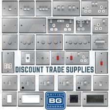 BG Nexus Brushed Steel Switches & Sockets Full Range Satin Chrome White Inserts
