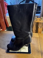 Duo Mid Calf Boots Eu 37 Uk 4 Black Leather Wide leg