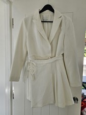 Topshop Women's Tailored Suit Blazer Dress Double-Breasted, White, UK Size 10