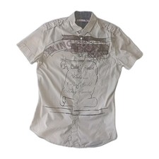 Levis Mens Shirt Medium Beige Button Collar Short Sleeve Pocket Cuban Very Rare