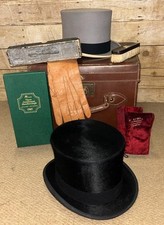 Vintage Grey & Black Top Hat Set Size 7 1/8 / 58cm - Accessories & Leather Case