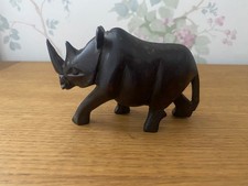 Hand Made Carved Wooden Rhino Figure Africa Safari Rhinocerous Dark Wood 6”x3”