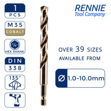 HEX Shank HSS Gold Cobalt Jobber Drill Bit - For Stainless Steel & Hard Steels