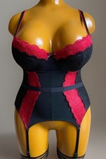 Pour Moi Cami Suspender Black Sheer Mesh & Red Lace, UK 36D