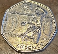 Olympic 2011 50p Fifty Pence Coin, Handball Design, Circulated