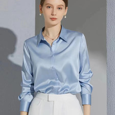 Satin-Finish Long-Sleeve Button-Up Blouse