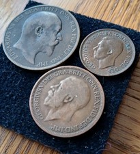 Edward V11 1902 PENNY.  GEORGE V 1927 Half Penny. GEORGE V1 1951 FARTHING ALL 3