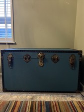 Large Vintage Antique Wooden Travel Trunk Chest 