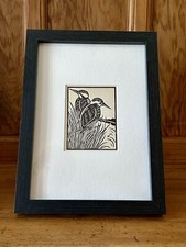 ‘Kingfisher’ - Framed Woodcut Bird By Raphael Nelson, dated 1940s