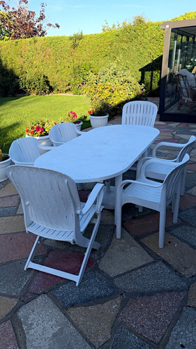White plastic oval - white, table