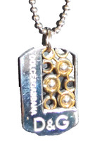 AUTHENTIC DOLCE & GABBANA D&G Stainless Steel & Gold Dog Tag on Bead Chain 71cm