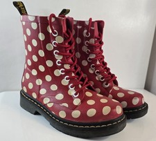 Dr Martens Red Polkadot Drench Rubber Wellies Welly Boots Uk 3.5  VGC - Cute Doc