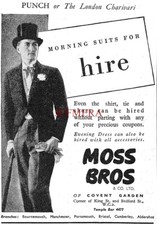MOSS Bros. Tailors Morning Suit Hire ADVERT Small Vintage 1940s Print Ad 162/138