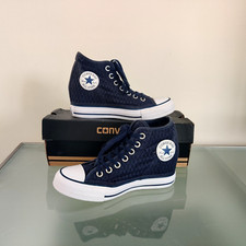 Rare Converse CT LUX MID Platform Wedge Hidden Heels Navy Blue Crochet UK4