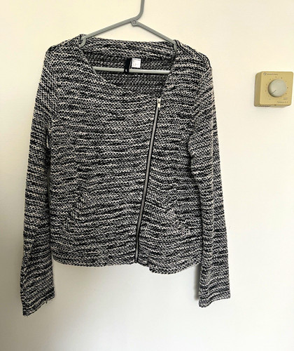 Black white knit zip - knit,