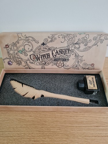 Witch casket wooden - witch, feather
