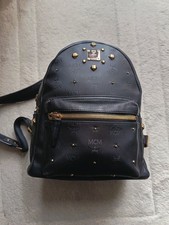 MCM Backpack Black Leather  Gold Studs Unisex