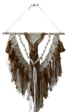 New - Large Bohemian Ginger & White Macrame Wall Hanging Decor