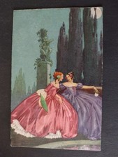 Art Deco Hand Coloured Postcard, Ladies  In Ball Gowns- Posted 1930