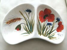 Vintage Nuova Ceramica Vicenza Italian Hand Painted Poppies Divided Plate L25cm