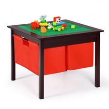 2-in-1 Kids Activity Table and 2 Chairs Set with Storage Building Block Table-Es
