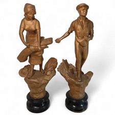 L'Agriculture Pair of French Lady & Gent Farm Bronzed Spelter Figures | Preloved