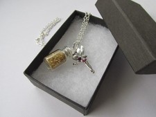 Handmade Purple Tinkerbell Fairy Gold Dust Make a Wish Glass Jar Chain Necklace