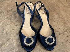 Debut navy satin heels pearl & diamante 6