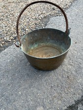 Vintage Sold Copper Cauldron Pot With Iron Handle