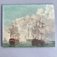 Battle of Trafalgar Oil Painting Napoleonic War Naval Sea Battle Board Unsigned