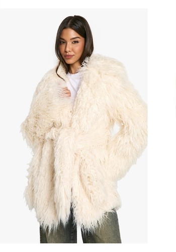 Faux mongolian fur belted - faux,