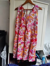Ladies Next Pink Pattern Midi Dress Part  Linen Size 14