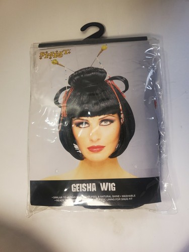 Geisha wig black bangs - black, china