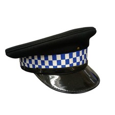 British Police Flat Peaked Cap Blue White Chequered Band Hat Vintage Uniform TV
