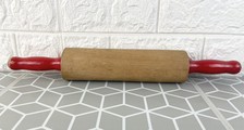 Vintage Farmhouse Style Swivel Wooden Rolling Pin With Red Handles