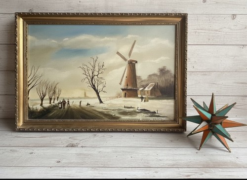 Vintage oil painting - oil, windmill