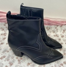 NEW! M&S Marks & Spencer UK6 Eur39 US8 black leather Western-style ankle boots