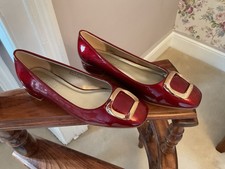 Red Patent/Gold Buckle Flat Ladies Shoes by JD Williams Size 8E BNWT