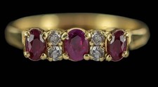 Lovely 18ct Gold Ruby Three Stone And Diamond Ring Size K