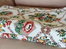 Two Large Remnants Vintage Floral Barkcloth Fabric 1950s - Midcentury