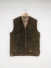 Burberrys Vintage Gilet Jacket Quilted Corduroy Nova Check Green - Size XL