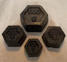 Set of 4 Vintage Cast Iron Hexagonal Metric Weights c.1970’s
