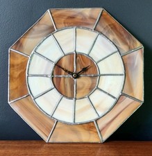 Vintage Octagonal Tiffany Style Stained Glass Wall Clock 