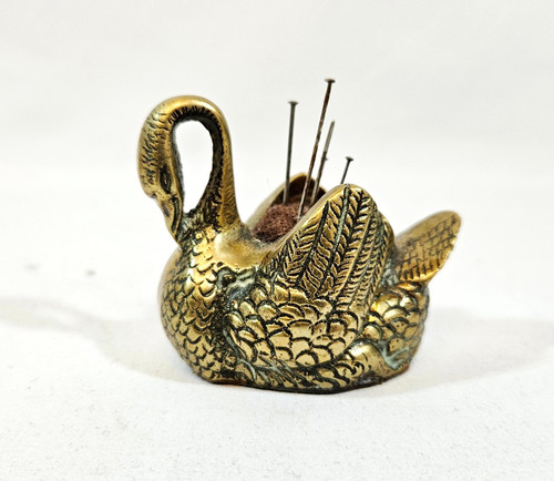 Vintage brass swan pin - swan,