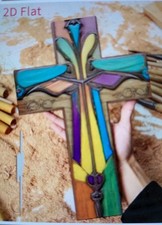 WOODEN Wall CRUCIFIX CROSS 2D (Flat-thin) handmade Gift 30x20x0.3cm layered look