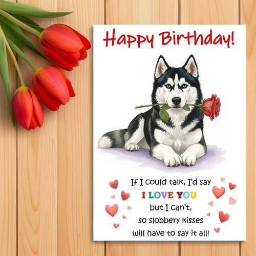 Siberian husky birthday card - siberian,