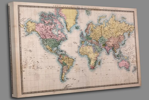 World map vintage canvas - world, wall