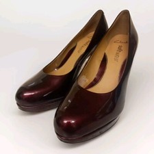 Clarks Anika Kendra Wine Patent Court Shoes Hi Shine Burgundy Slip On | Size 4.5